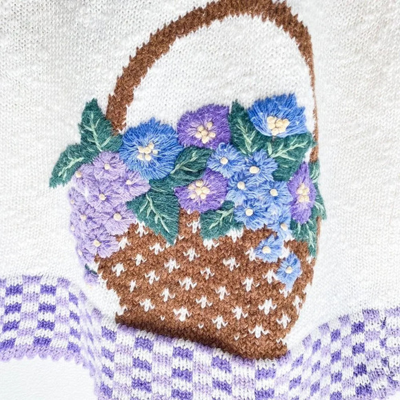 Vintage Herman Geist White Cotton Floral Embroidered Short Sleeve Knit Top  M - Picture 4 of 5